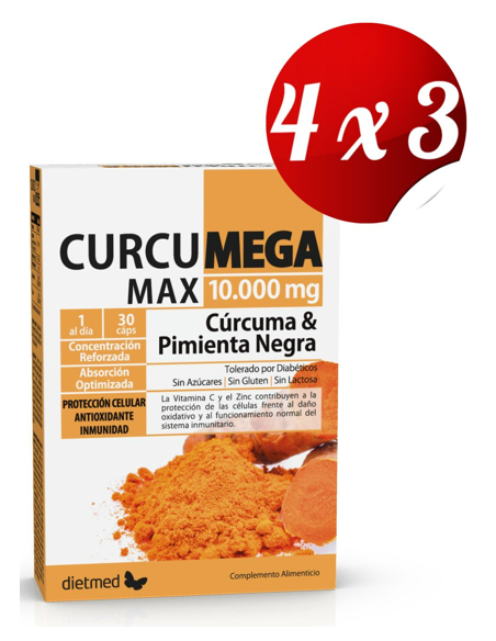 Pack 4x3 uds Curcumega Complex 10.000 Mg 30 Comprimidos De Dietmed
