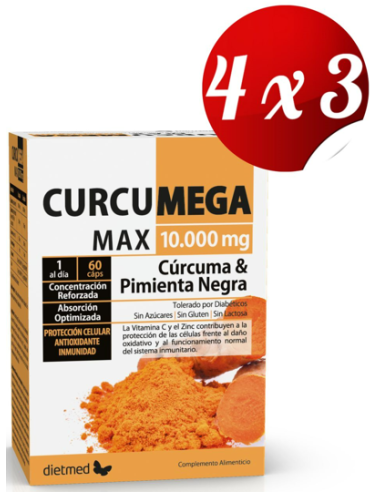 Pack 4x3 uds Curcumega Complex 10.000 Mg 60 Comprimidos De Dietmed