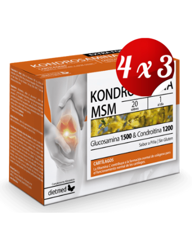 Pack 4x3 uds Kondrosamina Msm Extra Forte  20 X 5,5G Sobres De Dietmed