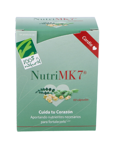NutriMK7® Cardio. Caja con 60 cápsulas de 90µg de vit. K2, omega 3 y vit. D3