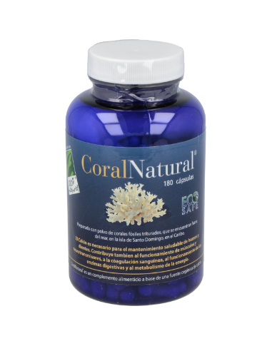 CoralNatural® 180. Bote con 180 cápsulas 1.000mg de polvo de coral marino fósil