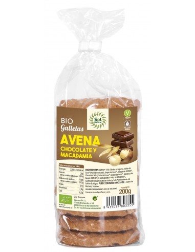 Galletas Avena Chocolate Y Macadamia Bio 200 Gramos  Sol Natural