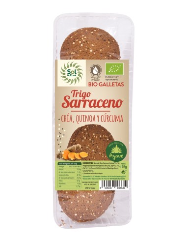 Galletas T.Sarraceno Chía-Quinoa-Cúrcuma 175 Gramos  Sol Natural