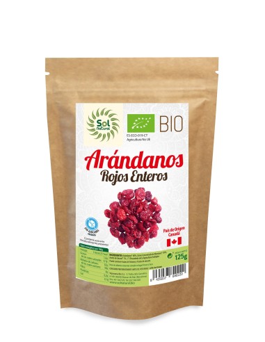 Arándanos Rojos De Canadá Sin Azúcar Bio 125 Gramos  Sol Natural