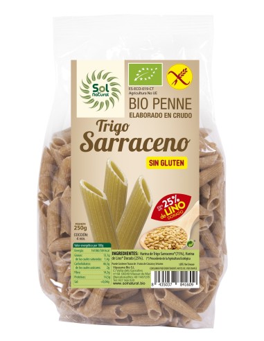 Penne Trigo Sarraceno-Lino Bio S/Gluten 250 Gramos  Sol Natural