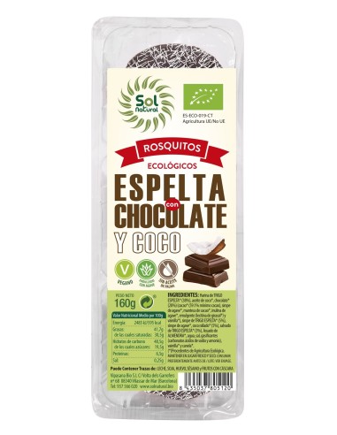 Rosquitos Espelta Chocolate Y Coco Bio 160 g de Sol Natural