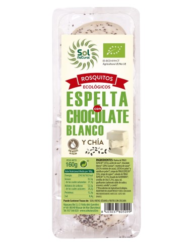 Rosquitos Espelta Chocolate Blanco Bio 160 g de Sol Natural