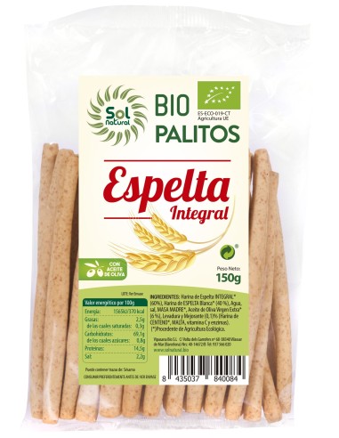 Palitos De Espelta Integral Bio 150 Gramos  Sol Natural