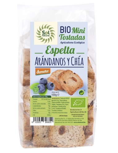 Mini Tostadas De Espelta Con Arándanos Y Chía Bio 100 g de Sol Natural