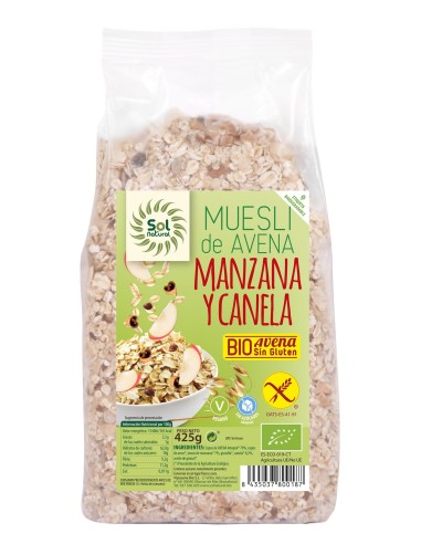 Muesli Avena Manzana-Canela S/Gluten Bio 425 Gramos  Sol Natural
