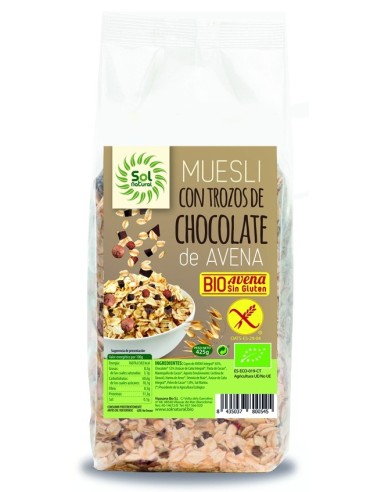 Muesli De Avena Chocolate Bio Sin Gluten 425 Gramos  Sol Natural