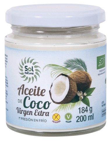 Aceite De Coco Virgen Extra Pequeño Bio 200 Mililitros Sol Natural