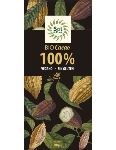 Tableta De Cacao Puro 100% Bio 70 Gramos  Sol Natural