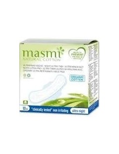 Compresas Masmi Natural Cotton Ultra Noche Alas 10 de Masmi