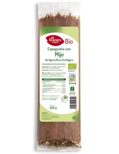 Espaguetis Con Mijo Bio, 500 G de El Granero Integral