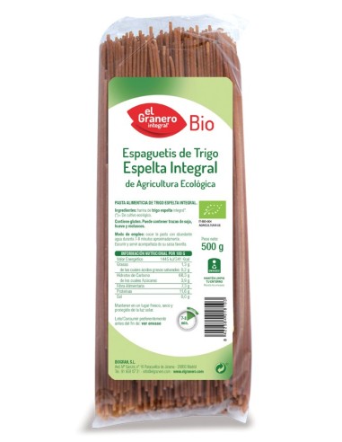 Espaguetis De Trigo Espelta Integral Bio, 500 G de El Granero Integral