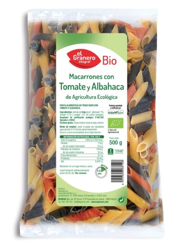 Macarrones Con Tomate Y Albahaca Bio, 500 G de El Granero In