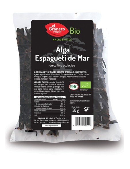 Alga Espagueti De Mar Bio, 50 G de El Granero Integral