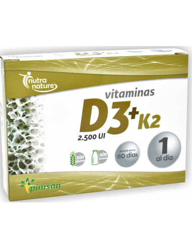 Vitaminas D3+K2, 60 Caps. de Pinisan