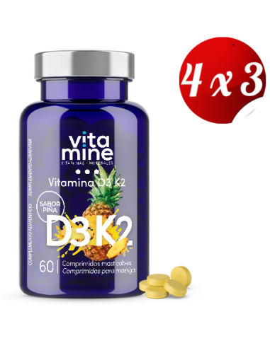 Pack 4x3 Vitamina D3+K2 60 Comprimidos Masticables de Herbora