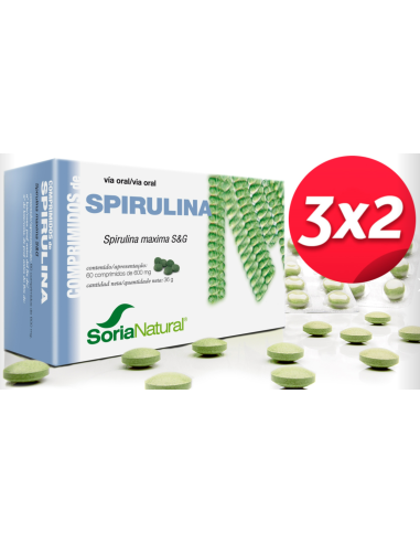 Pack 3X2 Spirulina 60 Comprimidos de Soria Natural.