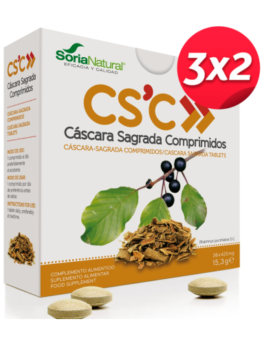 Pack 3X2 Cascara Sagrada 36 Comprimidos de Soria Natural.