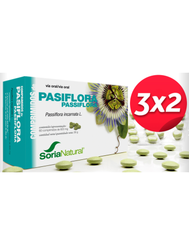 Pack 3X2 Pasiflora 60 Comprimidos de Soria Natural.