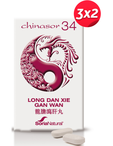 Pack 3X2 Chinasor 34 Long Dan Xie Gan Wan 30 Comprimidos de Soria Natural