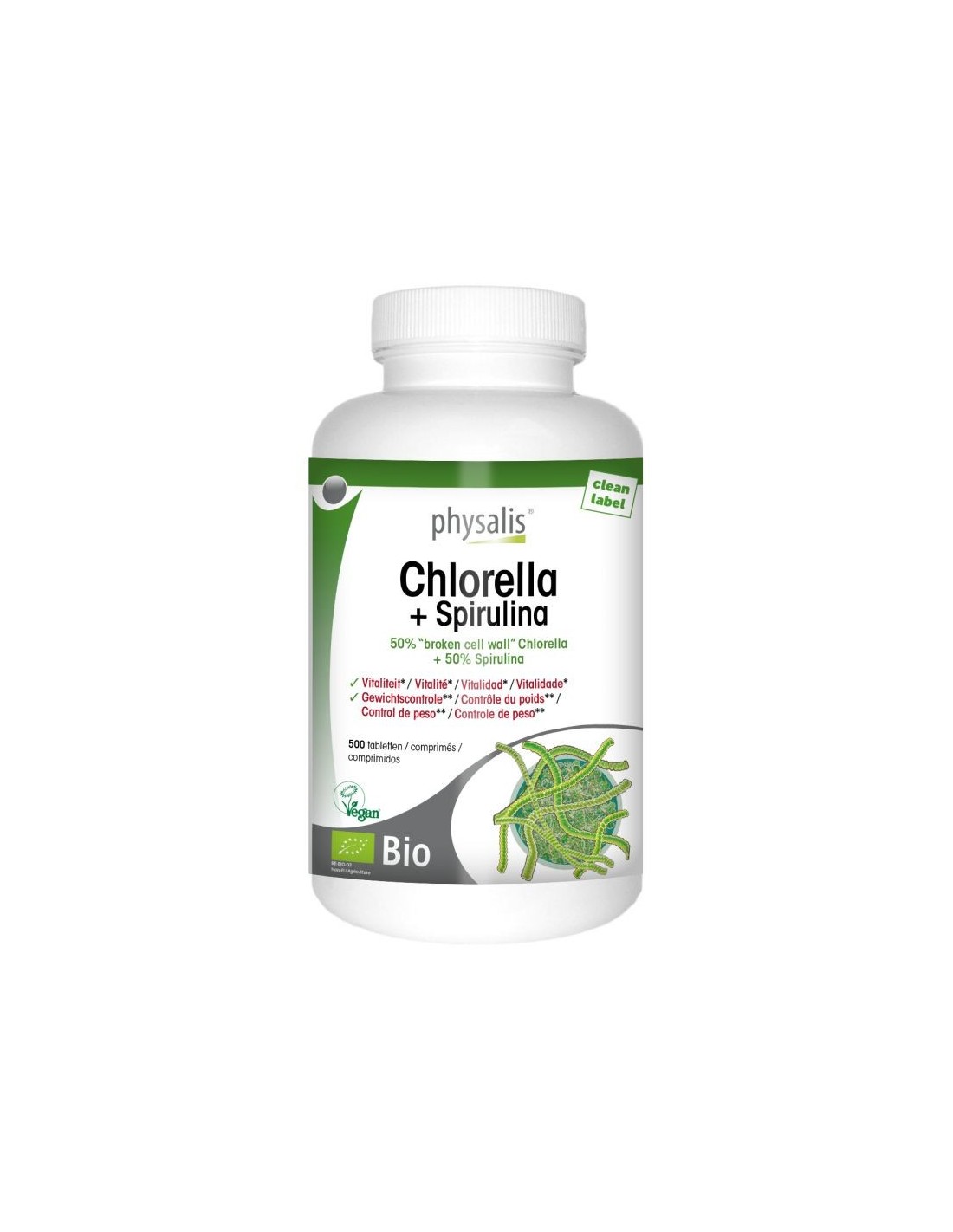 Chlorella y Espirulina bio 500 comprimidos Physalis