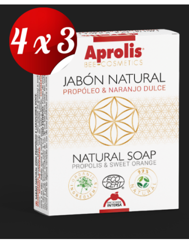 Pack 4x3 Aprolis Jabon Natural Al Propolis Y Naranjo 100 gramos de Intersa