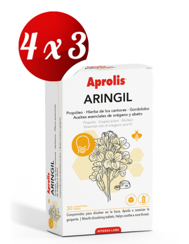 Pack 4x3 Aringil (Faringil) (Faringitis,Afonia,Tos) 30 comprimidos de Intersa