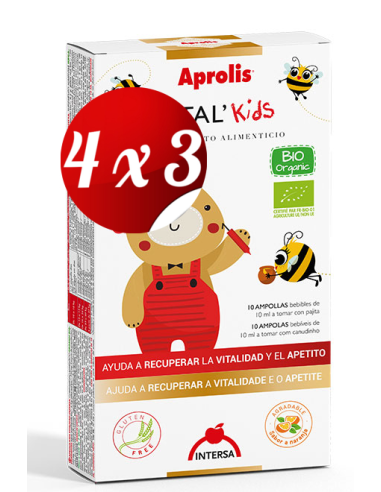 Pack 4x3 Aprolis Vital Kids Vitalidad-Defensa 10 ampollas de Intersa