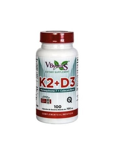 Vitamina K2 (MK7) + Vitamina D3 100 Cápsulas de Gelatina Blanda Vbyotics