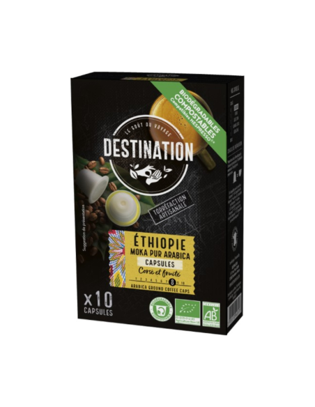 Capsulas Biodegradables Moka Pur Arabica Ethiopia Bio, 10X5,5 G de Destination