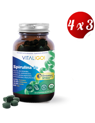 Pack 4x3 Spirulina Bio 120 Comprimidos 500 Mg De Herbora de Herbora