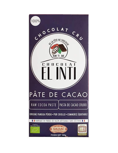 Chocolate Crudo 100% 100 Gr de Oro De Los Andes