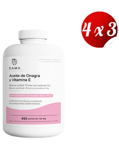 Pack 4x3 Aceite De Onagra Y Vitamina E 450 Perlas de Herbora