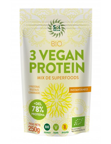 3 Vegan Protein Bio 250 Gramos  Sol Natural