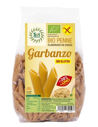 Penne De Garbanzo Con Lino Bio S/Gluten 250 Gramos  Sol Natural