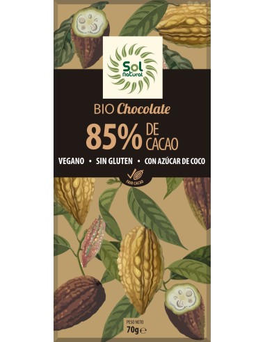 Tableta Chocolate Dark 85% Bio 70 Gramos  Sol Natural