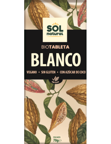 Tableta Chocolate Blanco Bio 70 Gramos  Sol Natural
