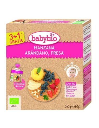 Bolsita de Fruta BIO - Manzana Albaricoque Plátano Bio  4 x 90 g de Baby Bio