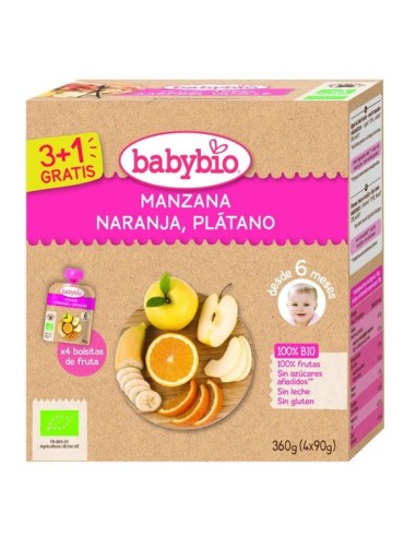 Bolsita de Fruta BIO - Manzana Frambuesa Bio  4 x 90 g de Baby Bio
