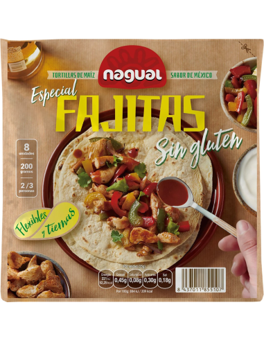 Tortilla Maíz Especial Fajitas S/Gluten 200 g - 8/u de Nagual