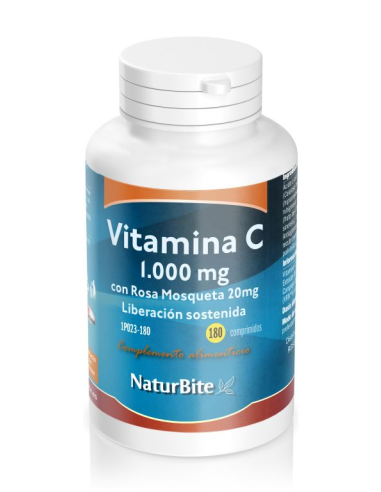 Vitamina C 1000MiligramosCon Rosa Mosqueta 20Miligramos 180 Comprimidos Naturbite