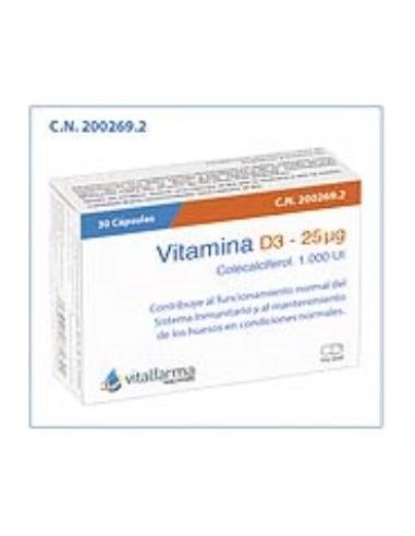 Vitamina D3 25Microgramos (1000Ui) 30 Cápsulas  Vitalfarma