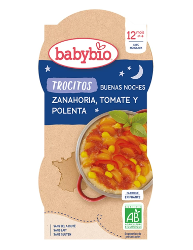 Buena Noche TROCITOS  Zanahoria tomate y Polenta  2x200g de Baby Bio