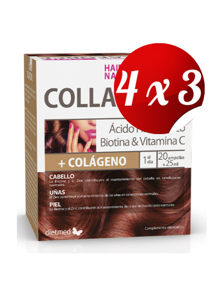 Pack 4x3 uds Collaforce Skin Hair&Nails  20X25Ml Ampollas De Dietmed