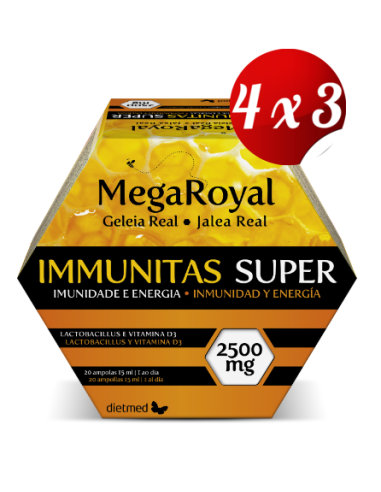Pack 4x3 uds Megaroyal Immunitas Super  20 X 15 Ml Ampollas De Dietmed