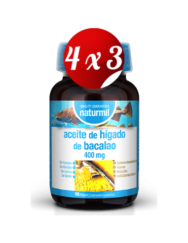 Pack 4x3 uds Aceite De Hígado De Bacalao 400 Mg Perlas 90 Capsulas De Dietmed